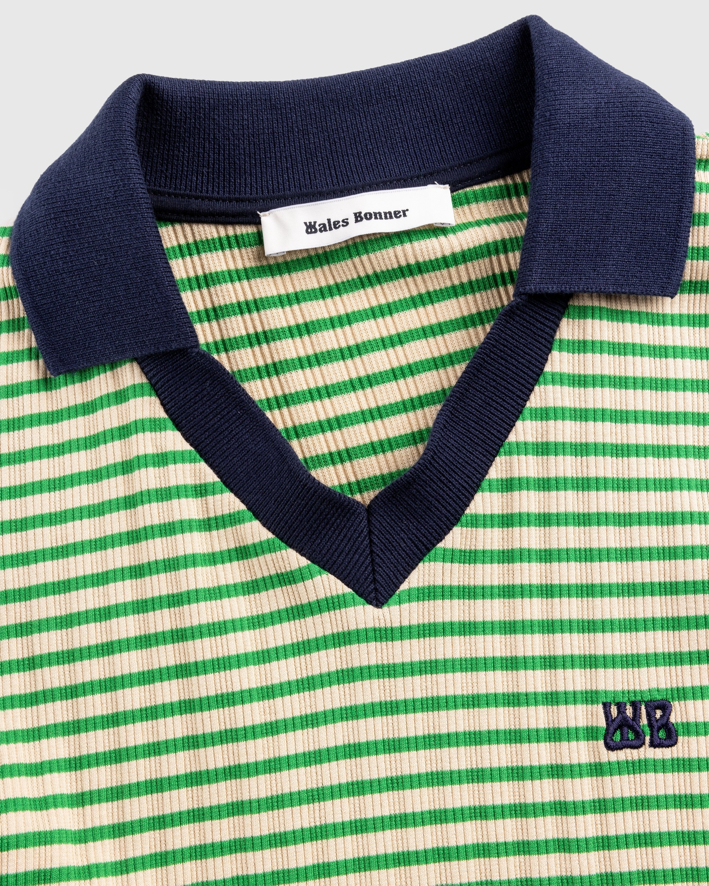 Wales Bonner – Sonic Long-Sleeve Polo Ivory/Green | Highsnobiety Shop